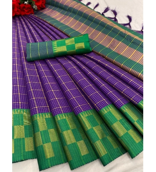 Women's Cotton Silk Printed Saree With Unstitched Blouse 5.5Mtr (Purple)