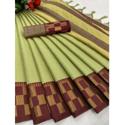 Women's Cotton Silk Printed Saree With Unstitched Blouse 5.5Mtr (Light-Green)