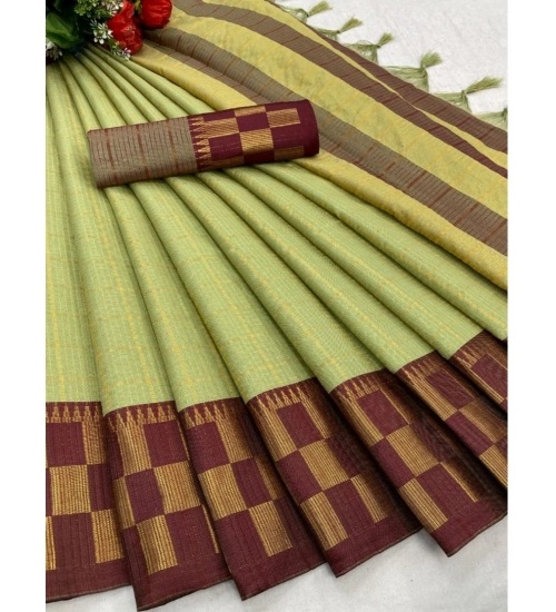 Women's Cotton Silk Printed Saree With Unstitched Blouse 5.5Mtr (Light-Green)