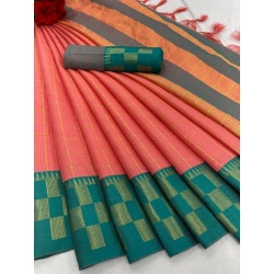 Women's Cotton Silk Printed Saree With Unstitched Blouse 5.5Mtr (Pink)