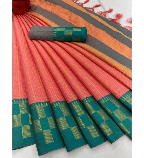 Women's Cotton Silk Printed Saree With Unstitched Blouse 5.5Mtr (Pink)