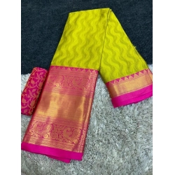 Women's Cotton Silk Printed Saree With Unstitched Blouse 5.5Mtr (Light Green)