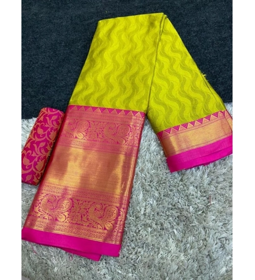 Women's Cotton Silk Printed Saree With Unstitched Blouse 5.5Mtr (Light Green)