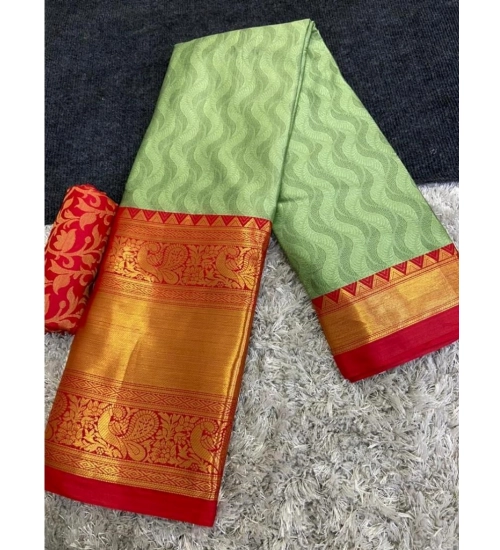 Women's Cotton Silk Printed Saree With Unstitched Blouse 5.5Mtr (Green)