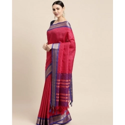 Women's Cotton Silk Checkered Saree With Unstitched Blouse 5.5Mtr (Red)