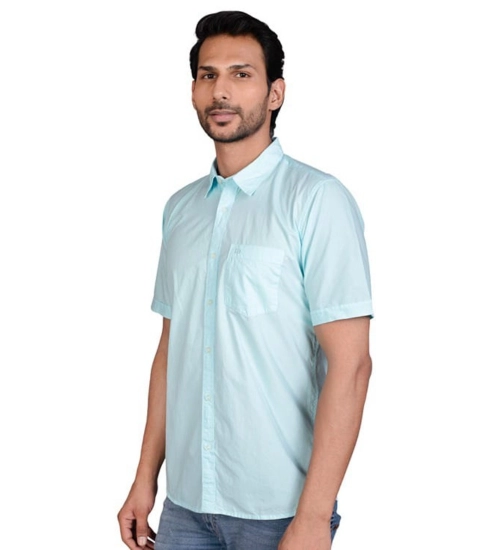 Men's Casual Cotton Half Sleeve Solid Shirt (Turquoise)