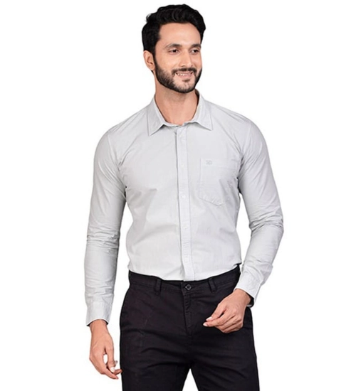 Men's Casual Cotton Full Sleeve Solid Shirt (Grey)
