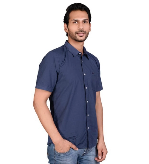 Men's Casual Cotton Half Sleeve Solid Shirt (Navy)