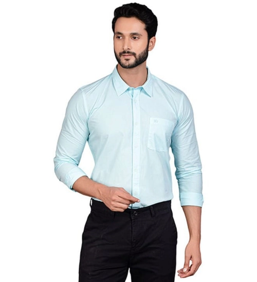 Men's Casual Cotton Full Sleeve Solid Shirt (Turquoise)