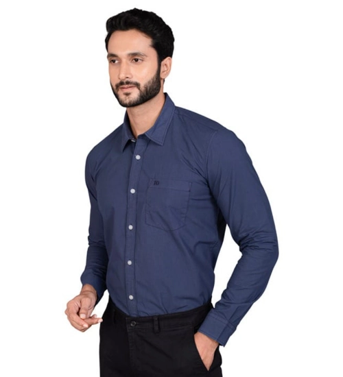 Men's Casual Cotton Full Sleeve Solid Shirt (Navy)
