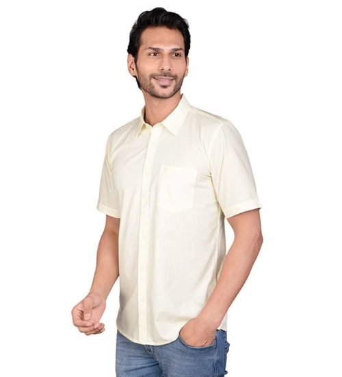 Men's Casual Cotton Half Sleeve Solid Shirt (Lemon)