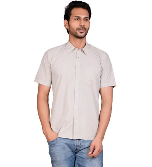 Men's Casual Cotton Half Sleeve Solid Shirt (Grey)