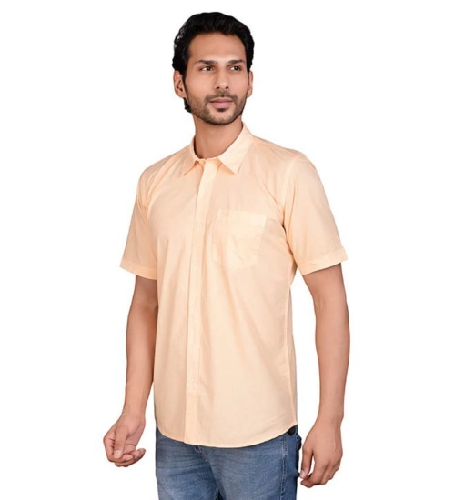 Men's Casual Cotton Half Sleeve Solid Shirt (Peach)