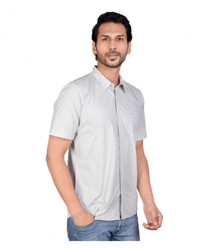 Men's Casual Cotton Half Sleeve Solid Shirt (Grey)