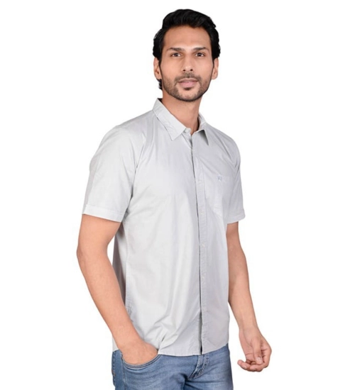 Men's Casual Cotton Half Sleeve Solid Shirt (Grey)