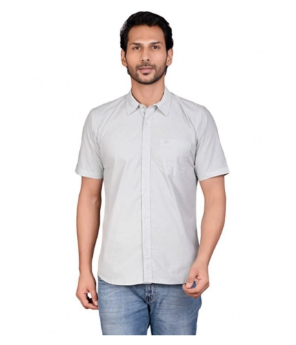 Men's Casual Cotton Half Sleeve Solid Shirt (Grey)