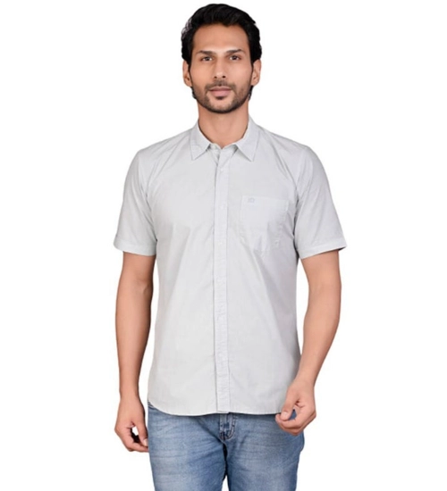 Men's Casual Cotton Half Sleeve Solid Shirt (Grey)