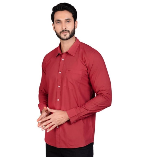 Men's Casual Cotton Full Sleeve Solid Shirt (Red)