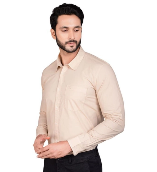 Men's Casual Cotton Full Sleeve Solid Shirt (Beige)