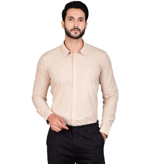 Men's Casual Cotton Full Sleeve Solid Shirt (Beige)