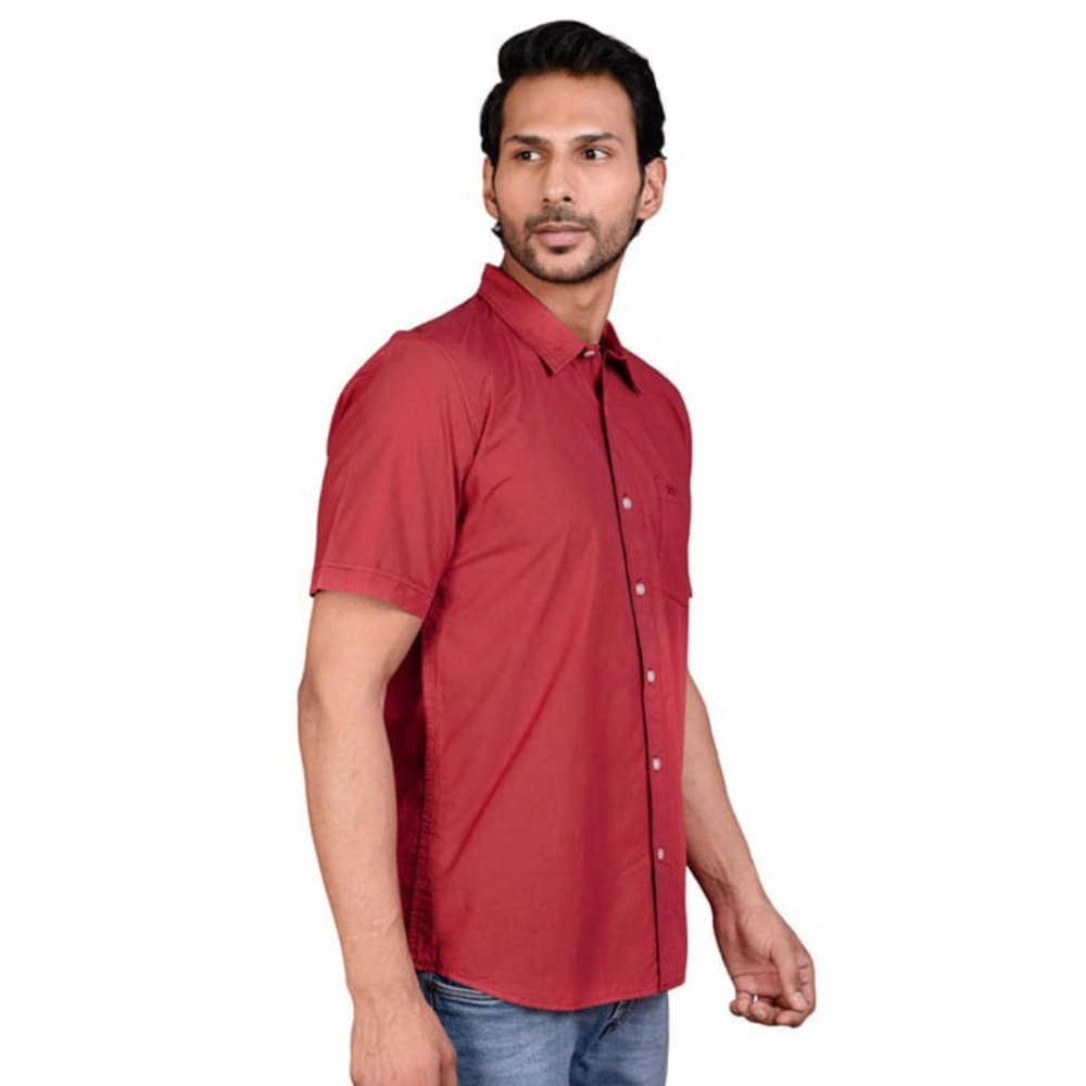 Men's Casual Cotton Half Sleeve Solid Shirt (Red) Men's Casual Cotton Half Sleeve Solid Shirt (Red)