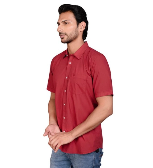 Men's Casual Cotton Half Sleeve Solid Shirt (Red)