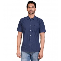 Men's Casual Cotton Half Sleeve Solid Shirt (Navy)