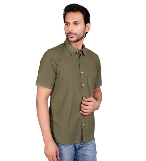 Men's Casual Cotton Half Sleeve Solid Shirt (Green)