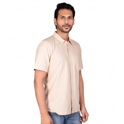 Men's Casual Cotton Half Sleeve Solid Shirt (Beige)