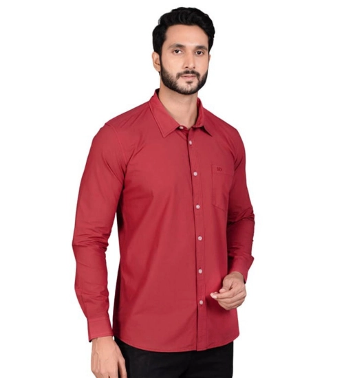 Men's Casual Cotton Full Sleeve Solid Shirt (Red)