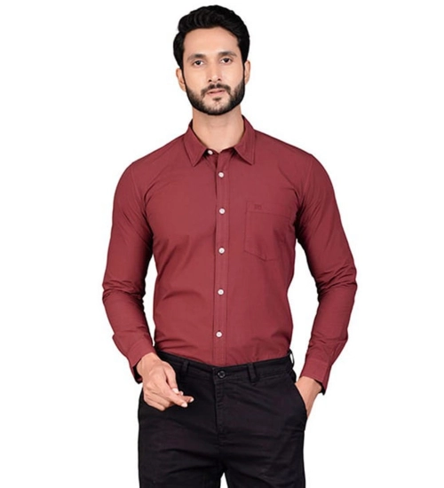 Men's Casual Cotton Full Sleeve Solid Shirt (Maroon)