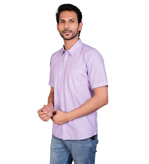 Men's Casual Cotton Half Sleeve Solid Shirt (Purple)