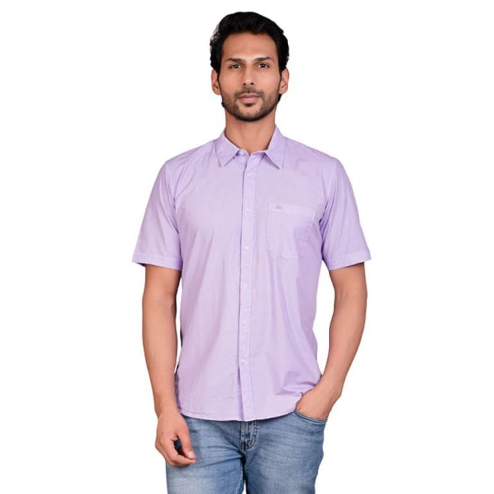 Men's Casual Cotton Half Sleeve Solid Shirt (Purple) Men's Casual Cotton Half Sleeve Solid Shirt (Purple)