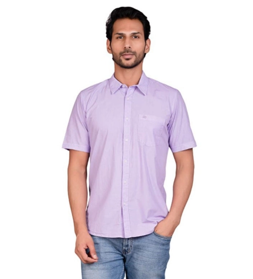 Men's Casual Cotton Half Sleeve Solid Shirt (Purple)