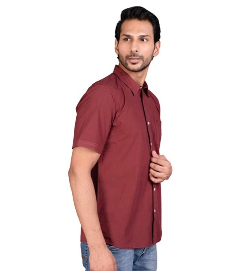Men's Casual Cotton Half Sleeve Solid Shirt (Maroon)