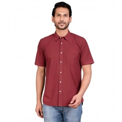 Men's Casual Cotton Half Sleeve Solid Shirt (Maroon)