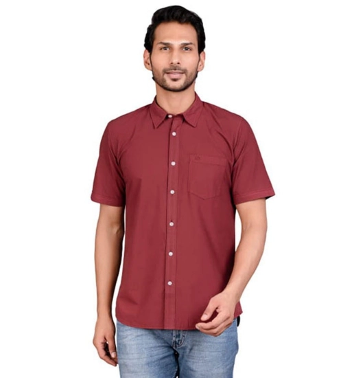Men's Casual Cotton Half Sleeve Solid Shirt (Maroon)