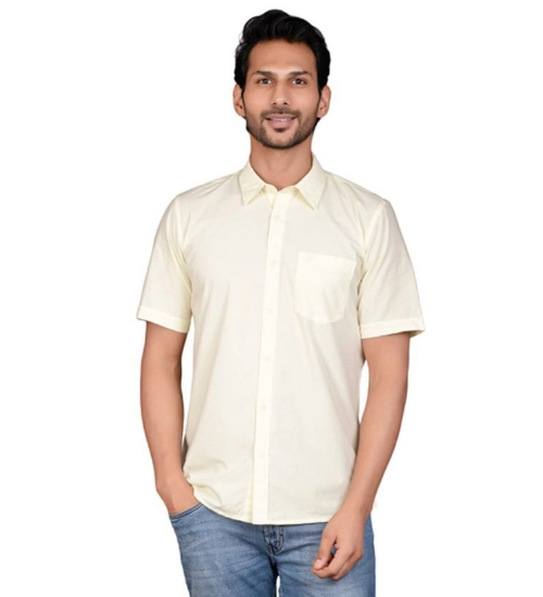 Men's Casual Cotton Half Sleeve Solid Shirt (Lemon)