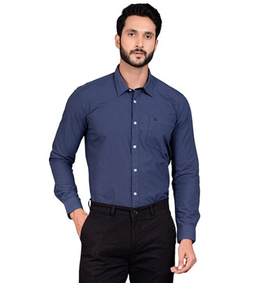 Men's Casual Cotton Full Sleeve Solid Shirt (Navy)