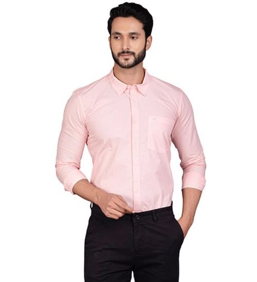 Men's Casual Cotton Full Sleeve Solid Shirt (Peach)