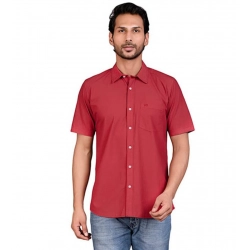 Men's Casual Cotton Half Sleeve Solid Shirt (Red)