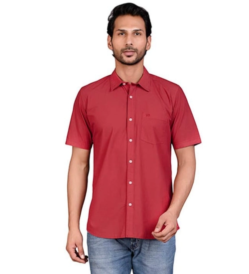 Men's Casual Cotton Half Sleeve Solid Shirt (Red)