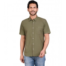 Men's Casual Cotton Half Sleeve Solid Shirt (Green)