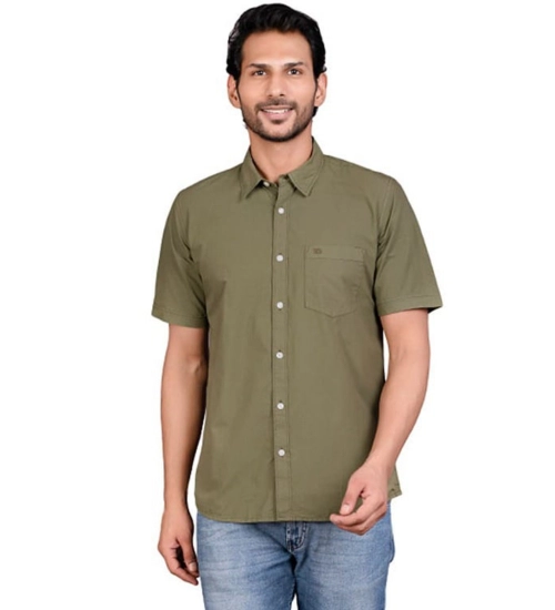 Men's Casual Cotton Half Sleeve Solid Shirt (Green)