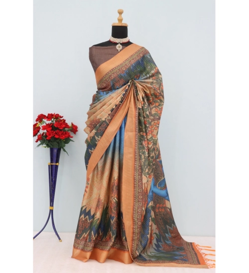 Women's Mysore Silk  Digital Print Saree With Unstitched Blouse 5.5Mtr (Multicolor)