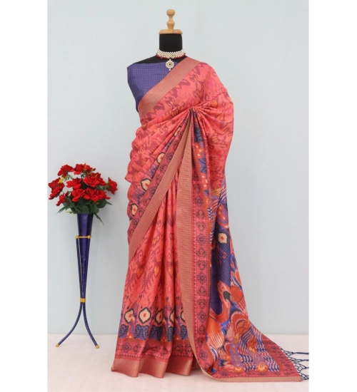 Women's Mysore Silk  Digital Print Saree With Unstitched Blouse 5.5Mtr (Pink)