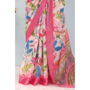 Generic Women's Linen Digital Print Saree With Unstitched Blouse 5.5Mtr (pink)
