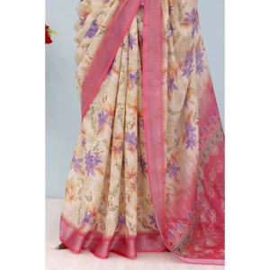 Generic Women's Linen Digital Print Saree With Unstitched Blouse 5.5Mtr (Pink)