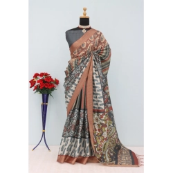 Women's Mysore Silk  Digital Print Saree With Unstitched Blouse 5.5Mtr (Grey)