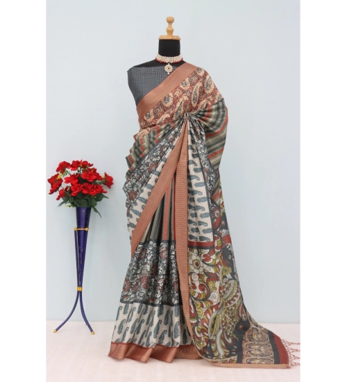 Women's Mysore Silk  Digital Print Saree With Unstitched Blouse 5.5Mtr (Grey)